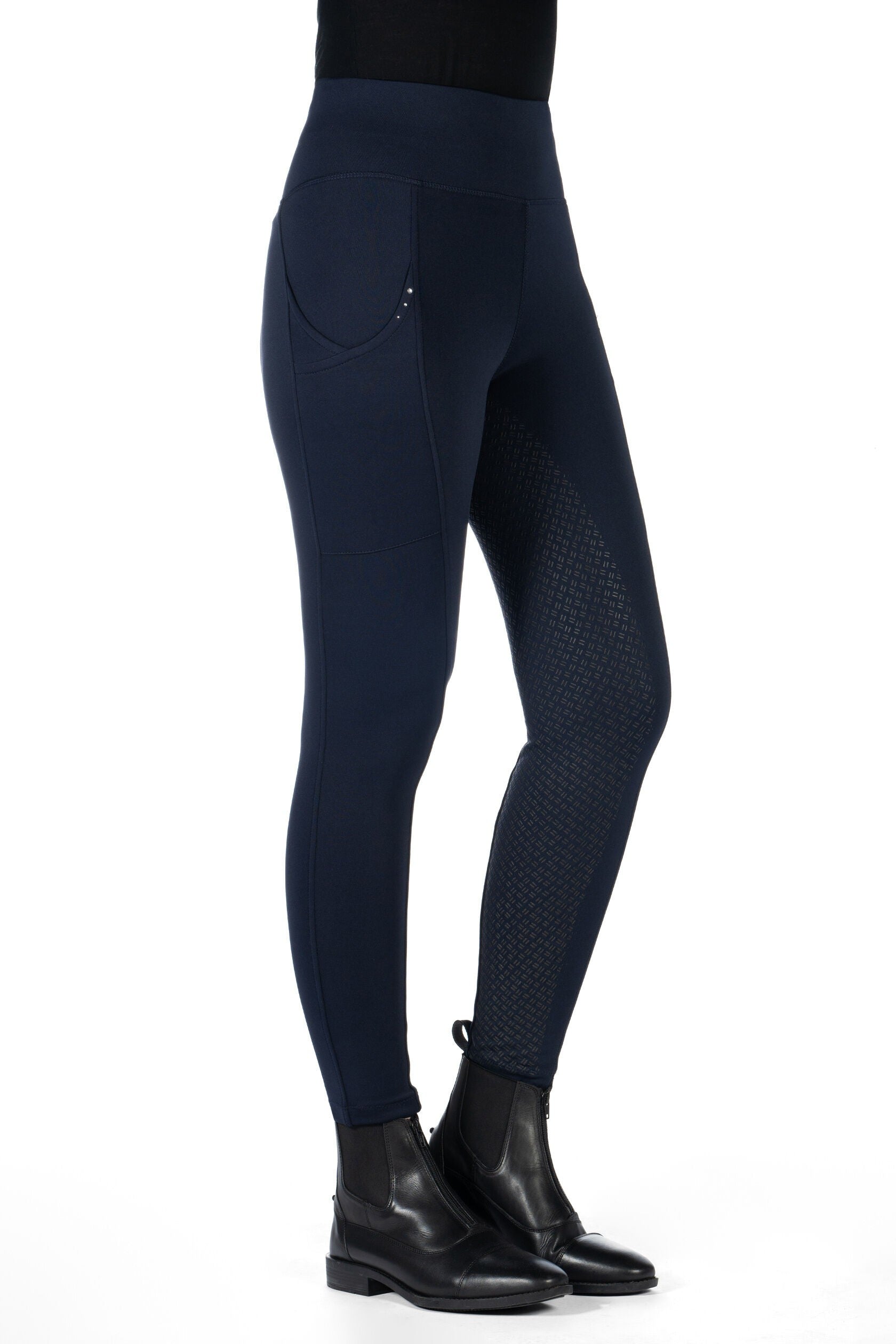 HKM Cosy II Style Silicone Full Seat Riding Leggings Deep Blue