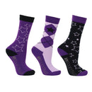 Hy Equestrian Stella Children's Socks (Pack Of 3) - Purple/Lilac/Black - Child 8-12