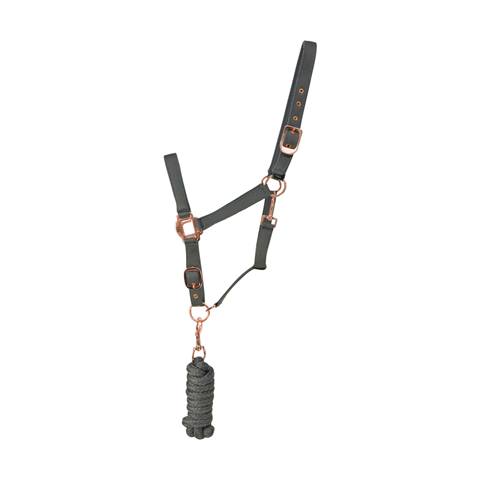 Hy Rose Gold Headcollar & Lead Rope Grey