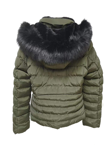Faux Fur Hood Jacket - Green